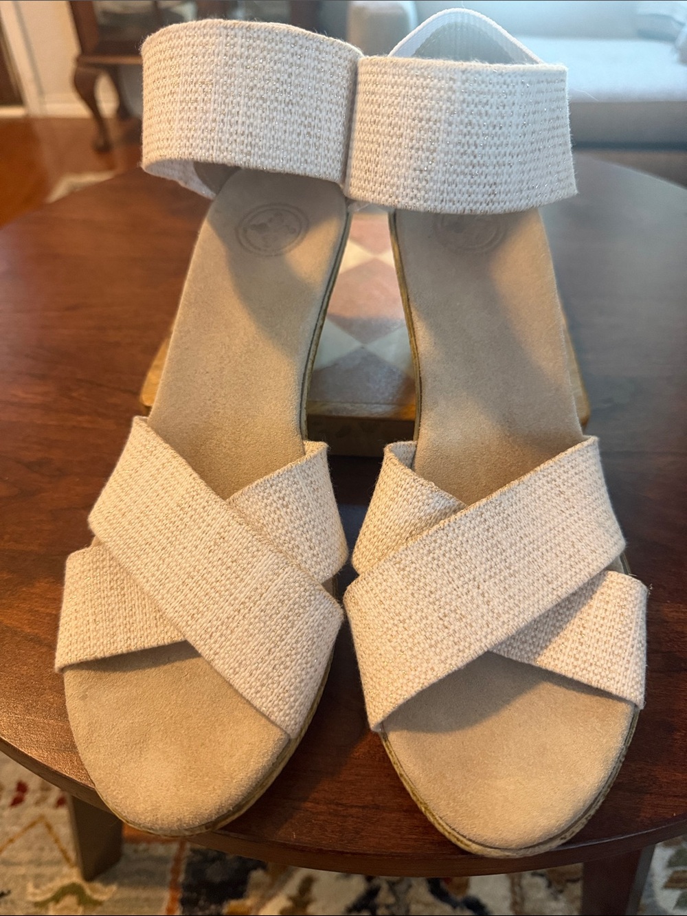 CHARLESTON SHOE CO. Beige Crisscross Wedge Sandals